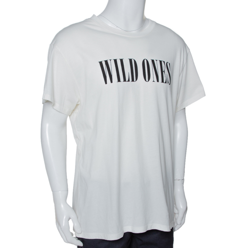 

Amiri Cream Cotton Wild Ones Print Round Neck T-Shirt