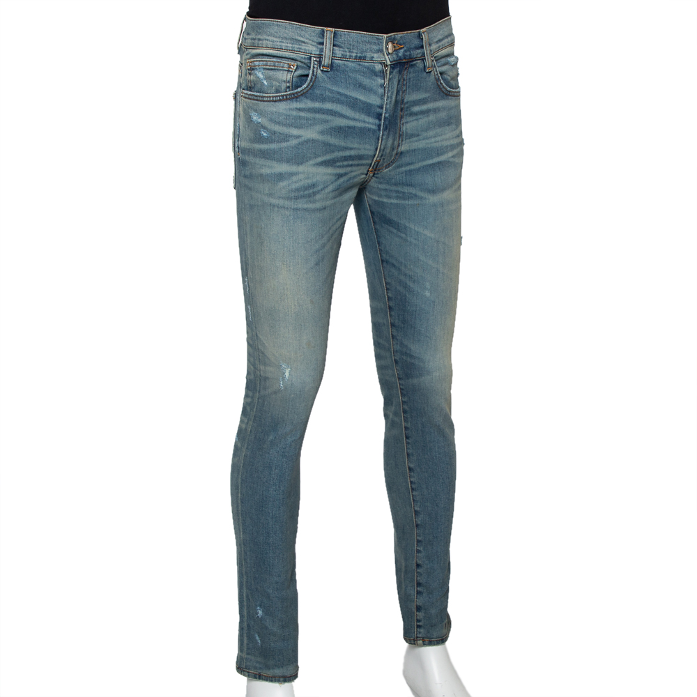 

Amiri Blue Denim Distressed Skinny Jeans