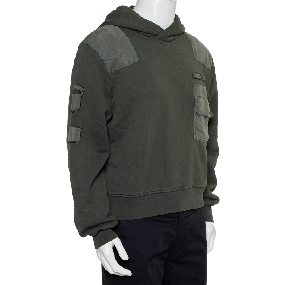 

Amiri Military Green Cotton Knit Patched Detail Hoodie