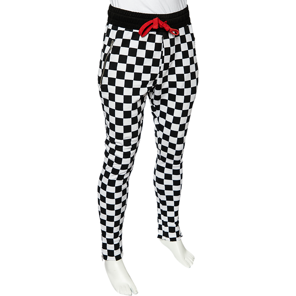 

Amiri Monochrome Chess Board Pattern Cotton Knit Sweatpants, Black