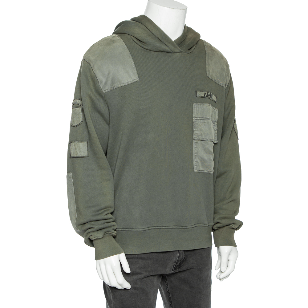 

Amiri Military Green Cotton Knit Patched Detail Hoodie