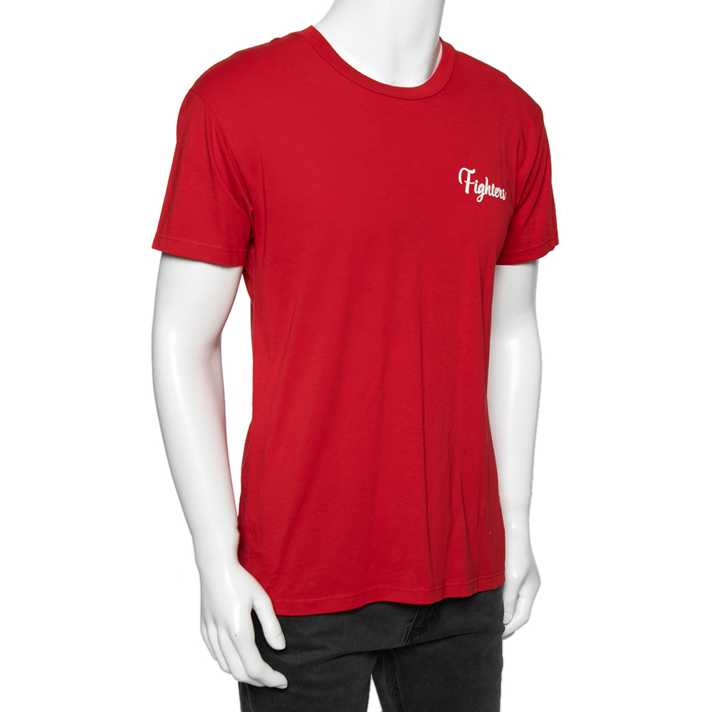 

Amiri Red Cotton Crew Neck Fighters Printed Short Sleeve T-Shirt