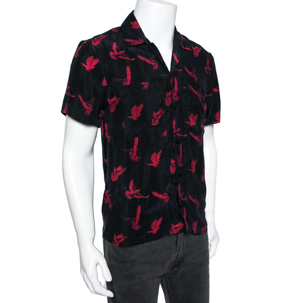 

Amiri Black Dove Printed Satin Short Sleeve Shirt