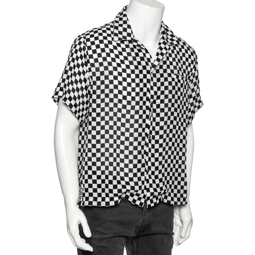 

Amiri Black and White Racer Check Silk Button Front Shirt