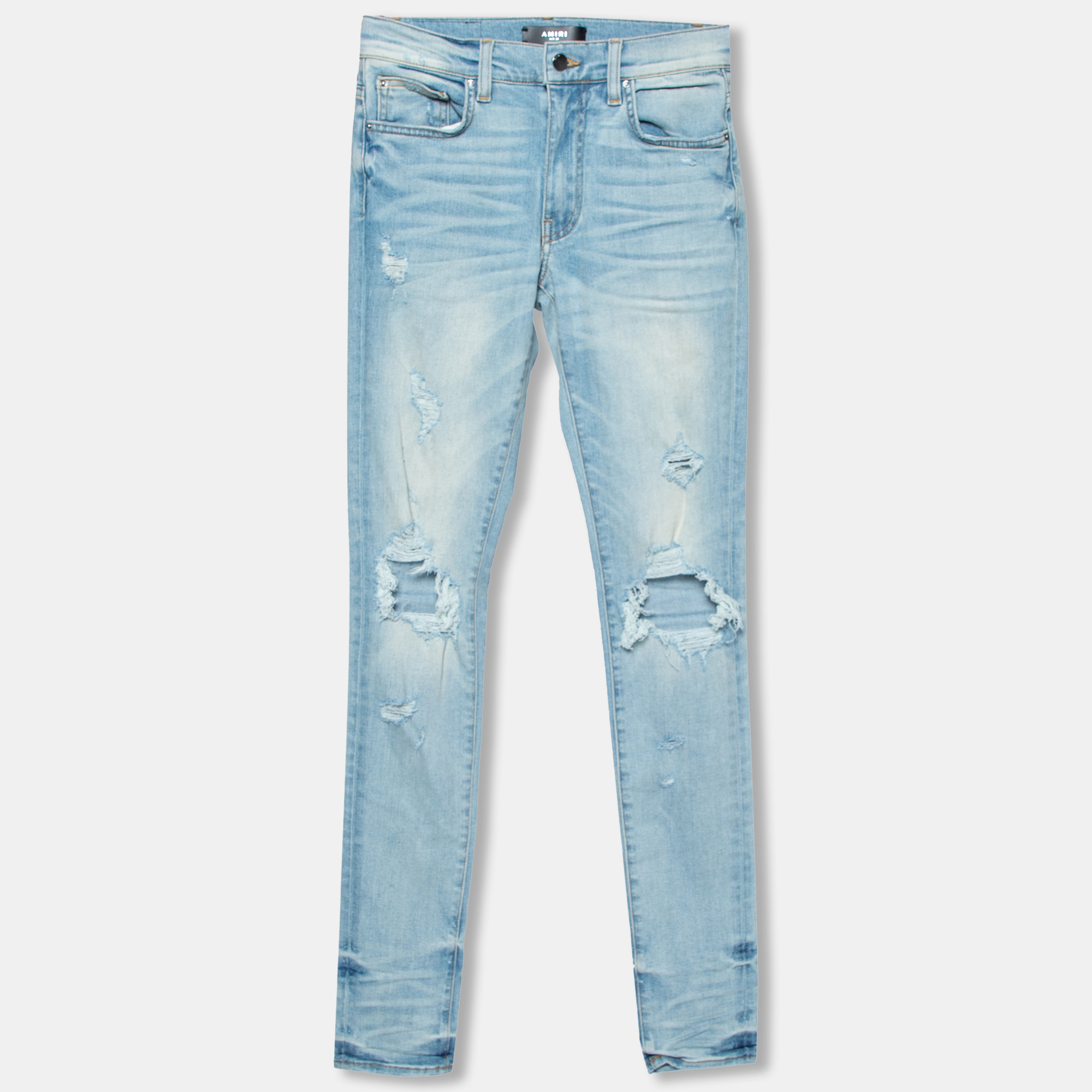 Pre-owned Amiri Indigo Light Wash Denim Distressed Skinny Jeans Xs In Blue