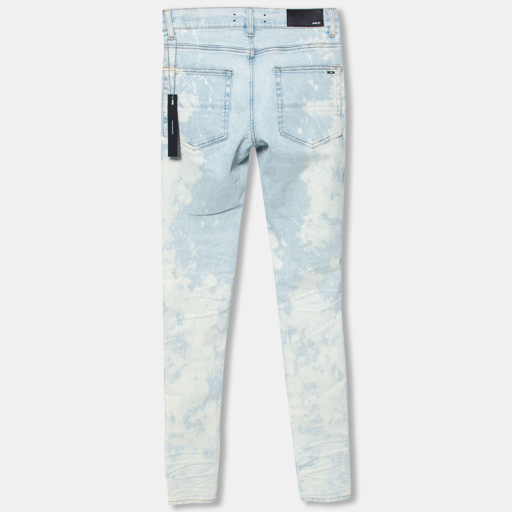 

Amiri Indigo Bleached Crystal Gradient Distressed Jeans, Blue