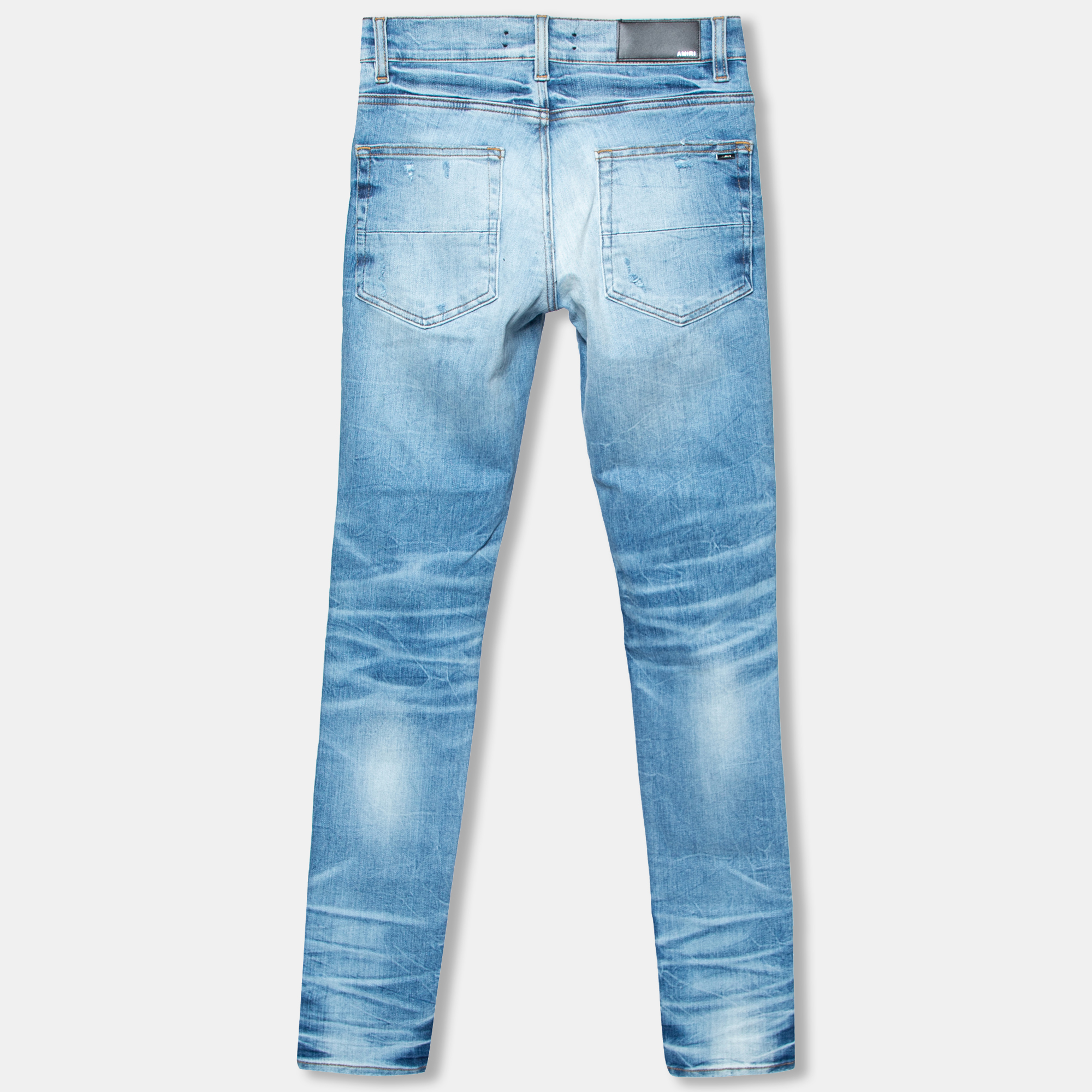 

Amiri Blue Distressed Denim Bead Embellished Detailed Skinny Jeans