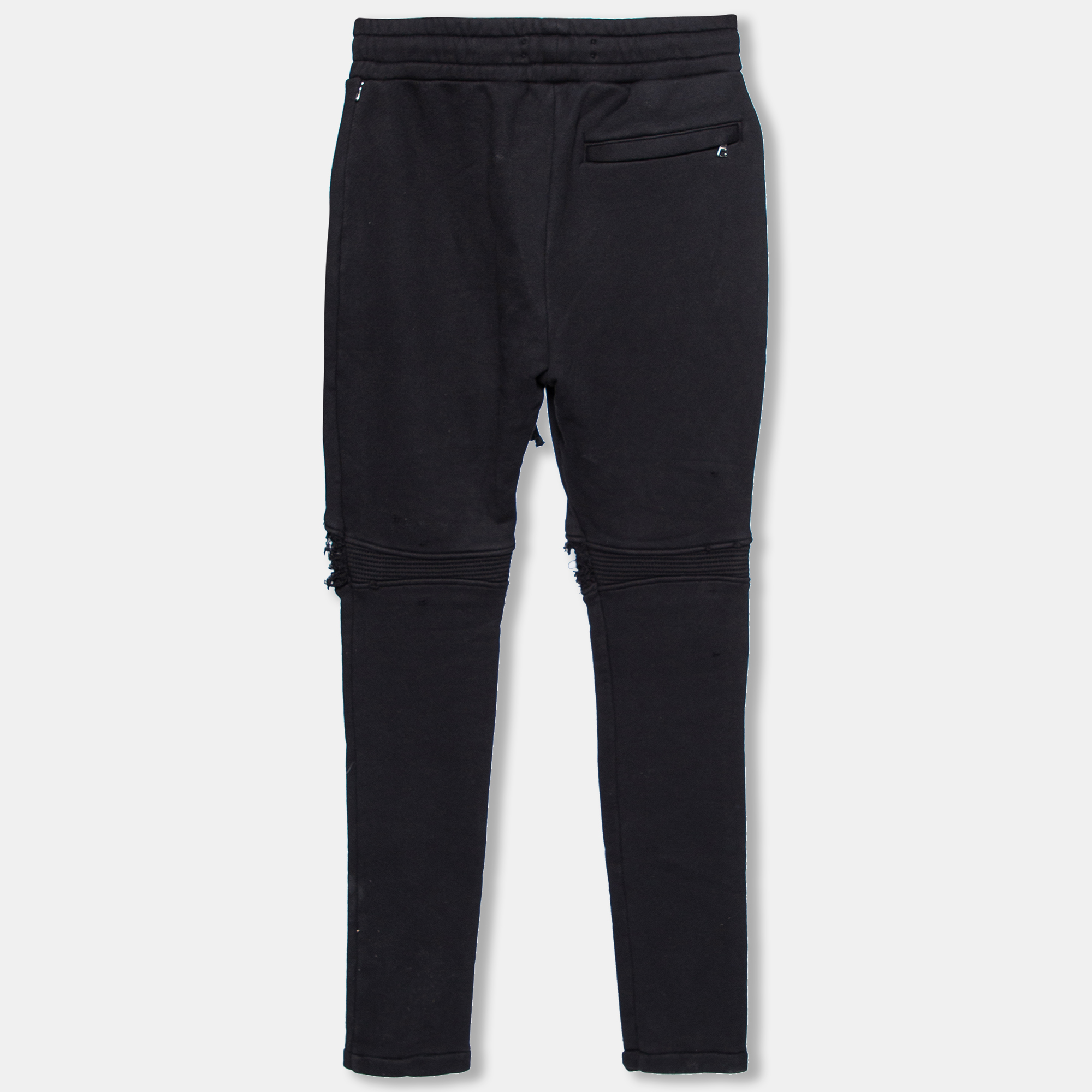 

Amiri Black Distressed Cotton & Leather Inset Sweatpants