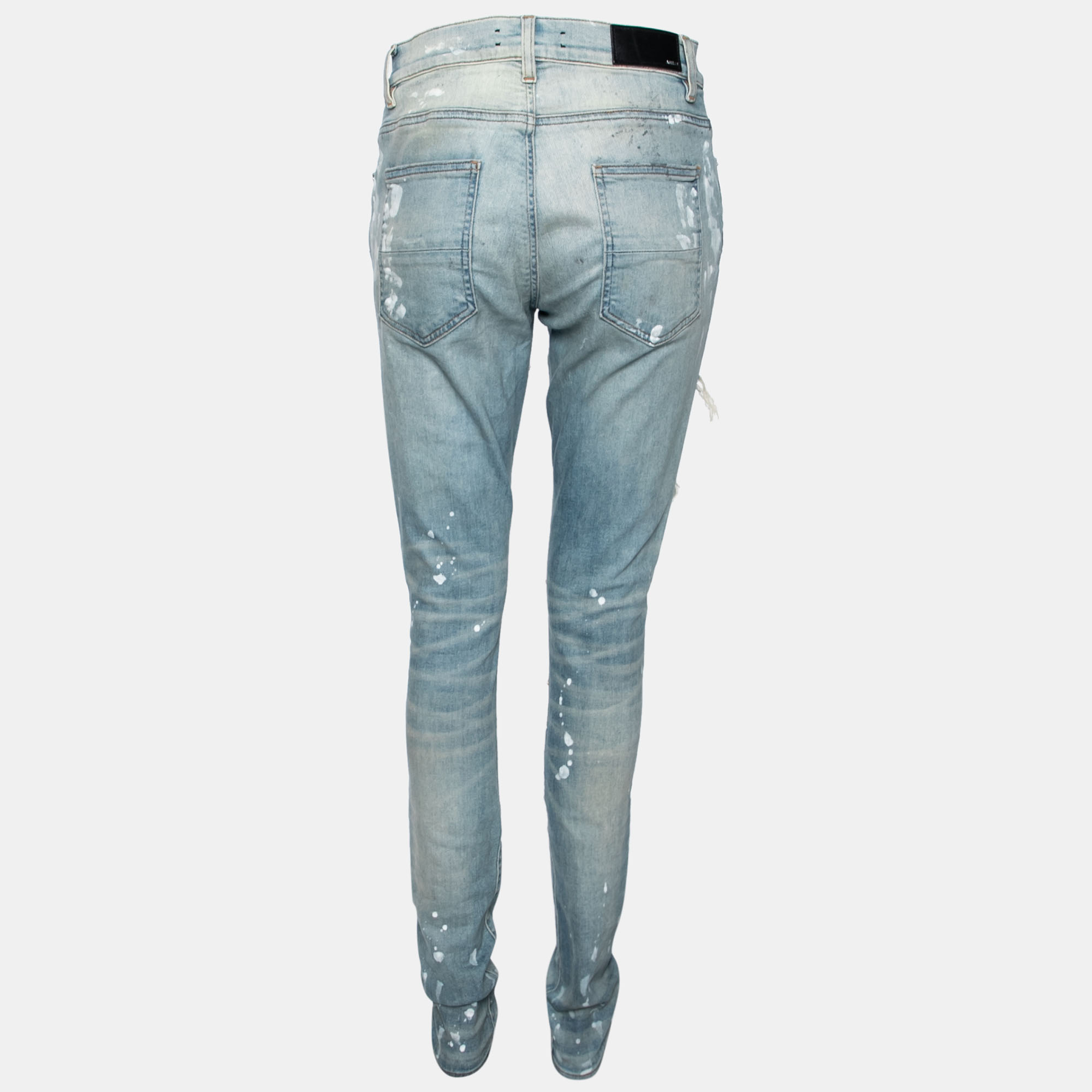 

Amiri Blue Distressed Denim Crystal Embellished Jeans