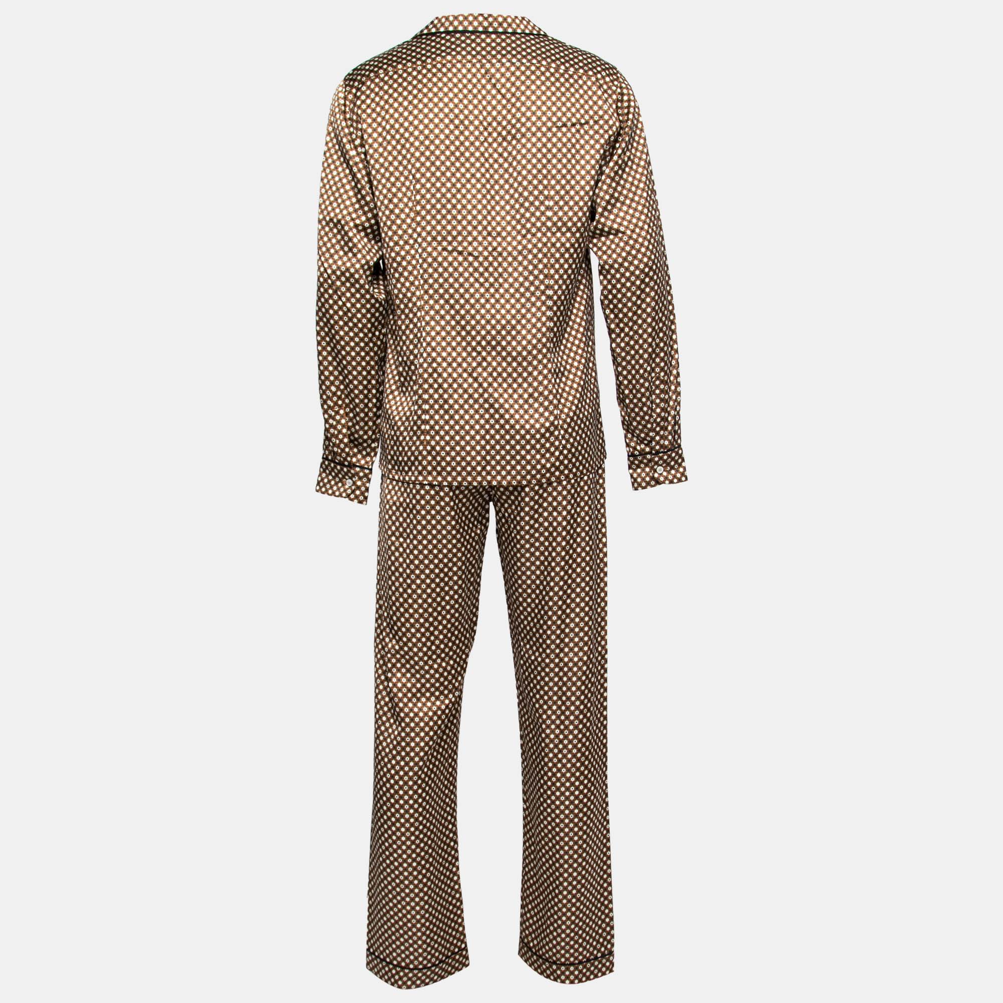 

Amiri Brown Silk Logo Poker Chip Shirt Pajama Suit