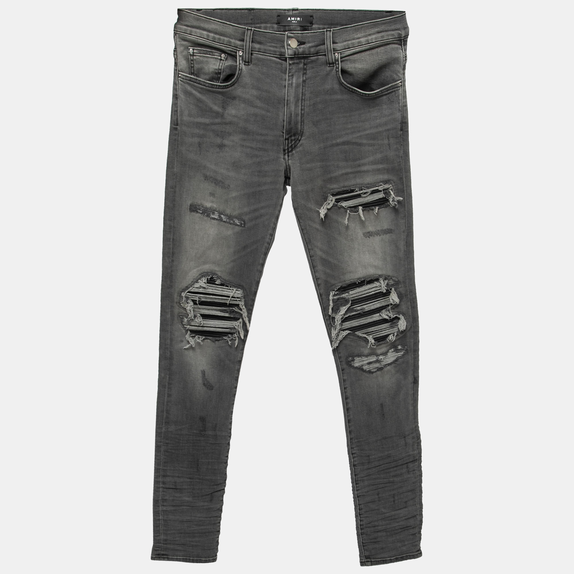 Pre-owned Amiri Grey Distressed Denim Skinny Jeans M Waist 31"