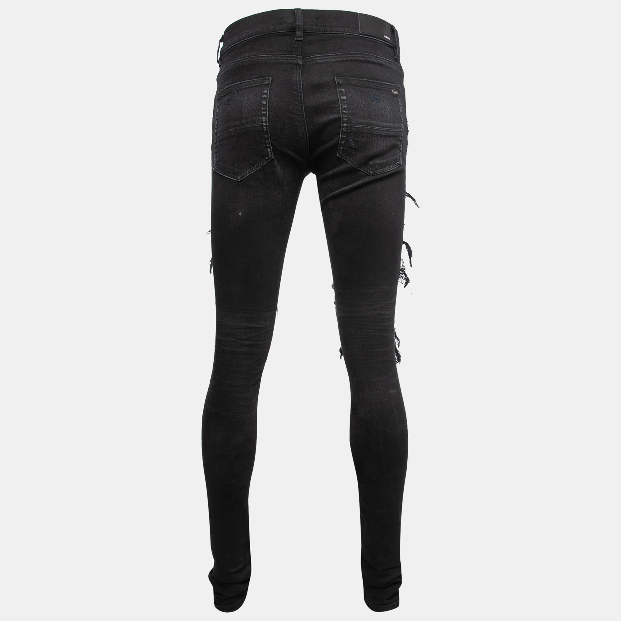 

Amiri Black Distressed Denim Bandana Patched Jeans  Waist 31