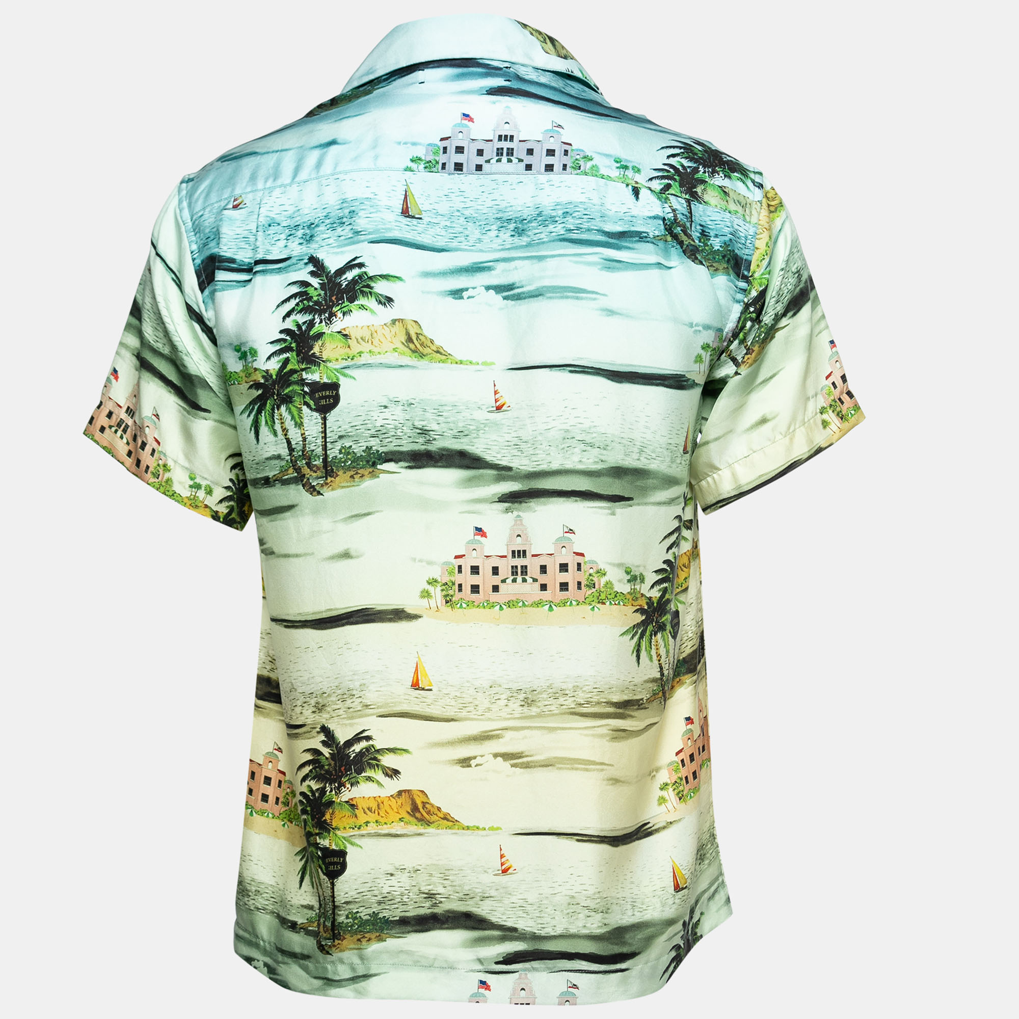 

Amiri Blue Beverly Hills Print Silk Short Sleeve Hawaiian Shirt