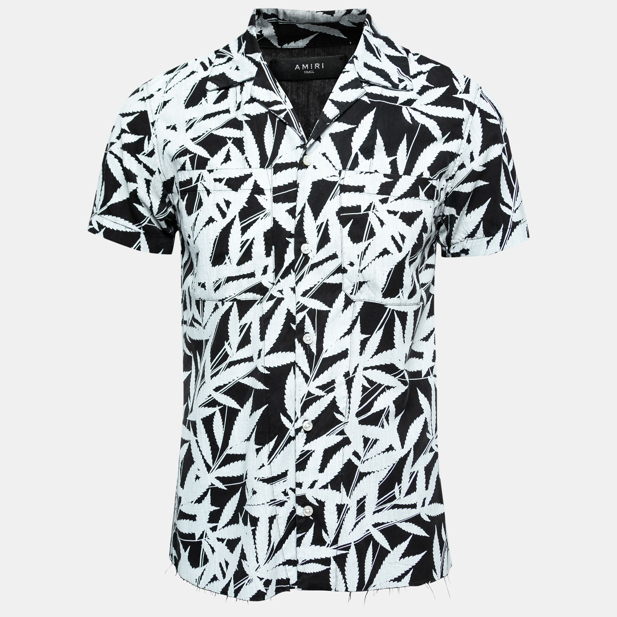 Pre-owned Amiri Black Leaf Printed Pocketed Short Sleeve Shirt S