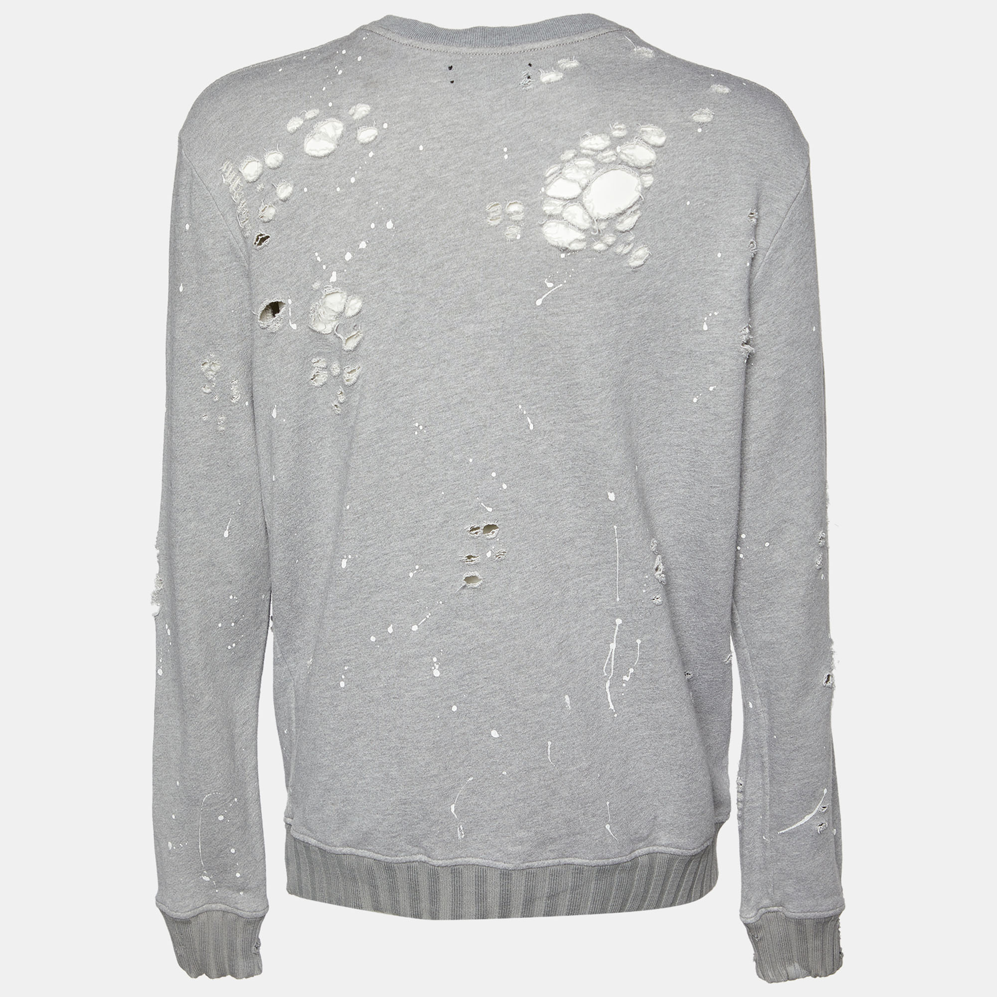 

Amiri Grey Logo Printed Shotgun Distressed Cotton & Modal Knit Sweatshirt