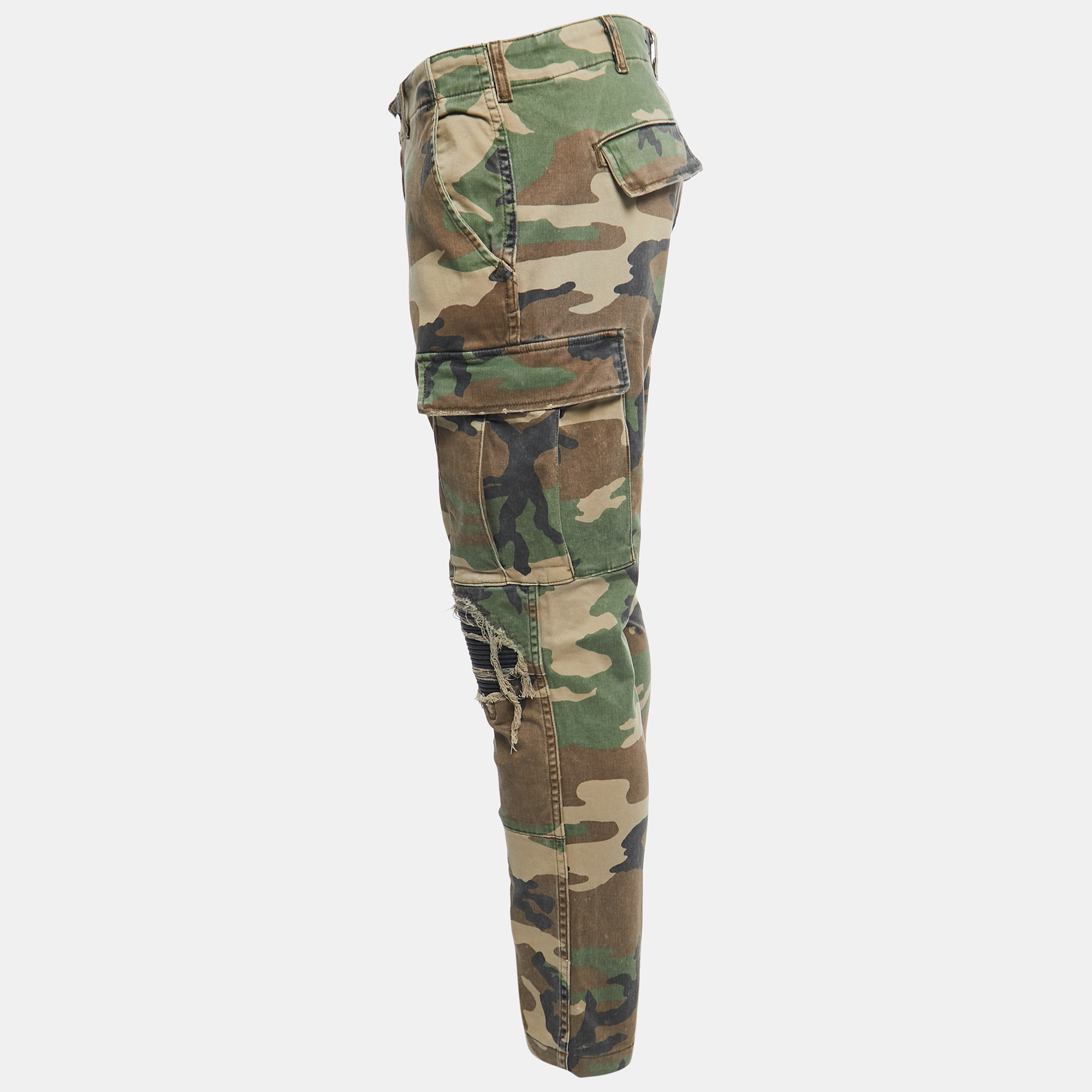 

Amiri Multicolor Camouflage Distressed Cotton Cargo Pants  Waist 34