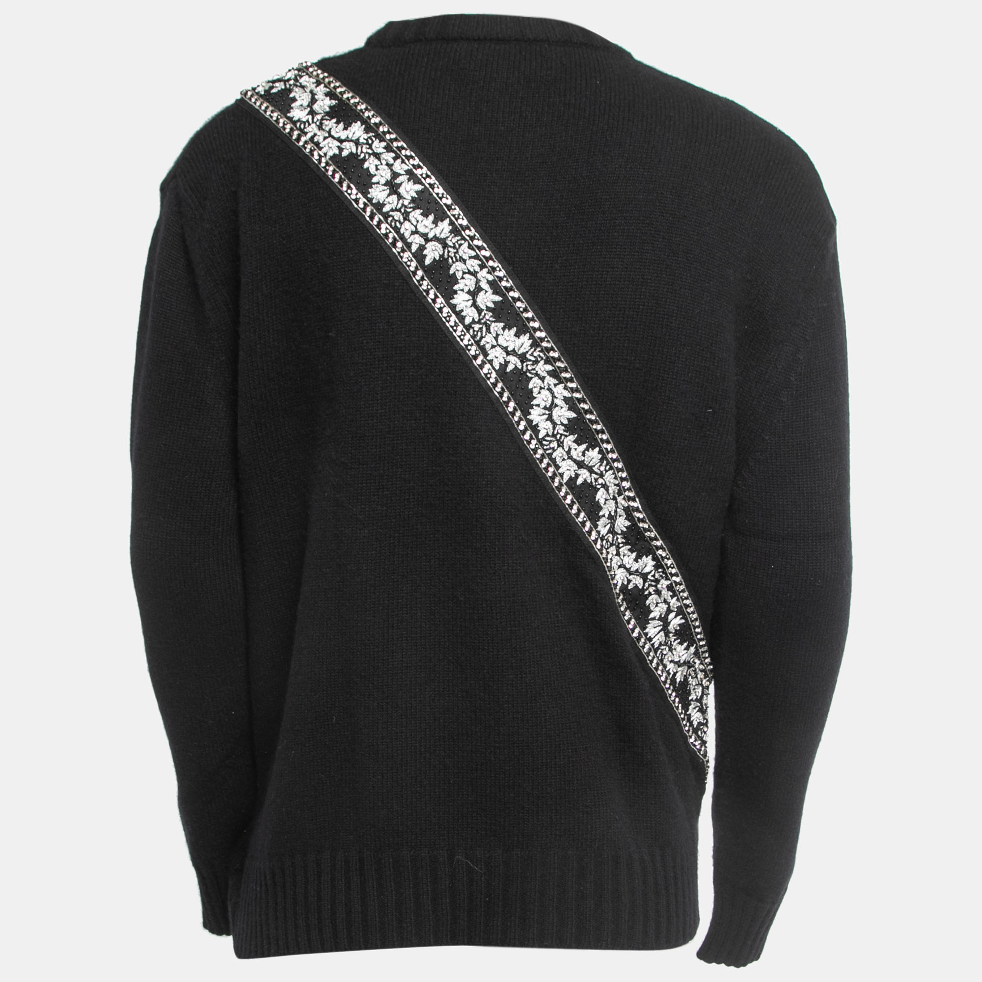 

Amiri Black Wool & Cashmere Crystals Embellished Crew Neck Sweater