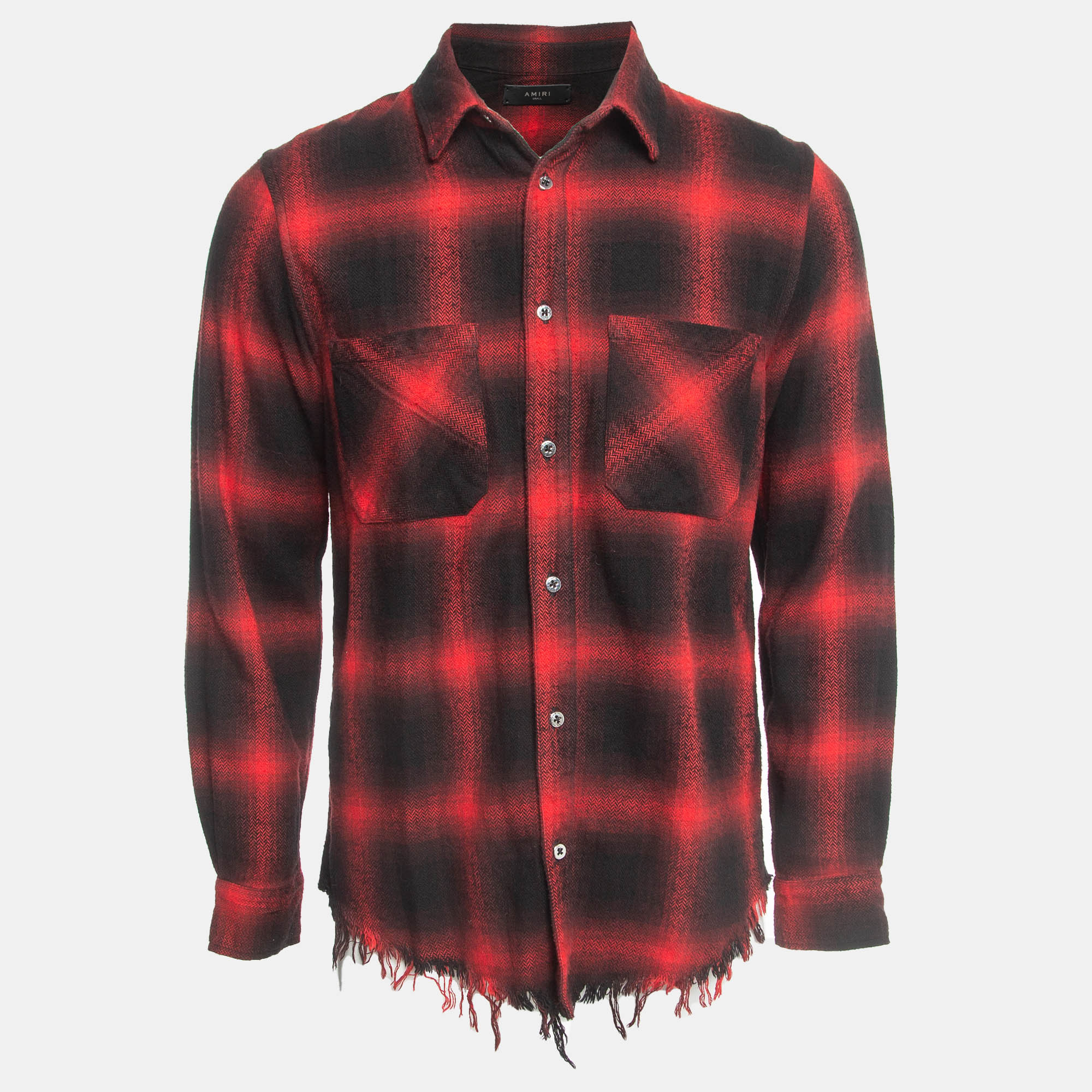 Pre Owned Amiri Red/Black Flannel Check Cotton Raw Edge Detail Shirt S