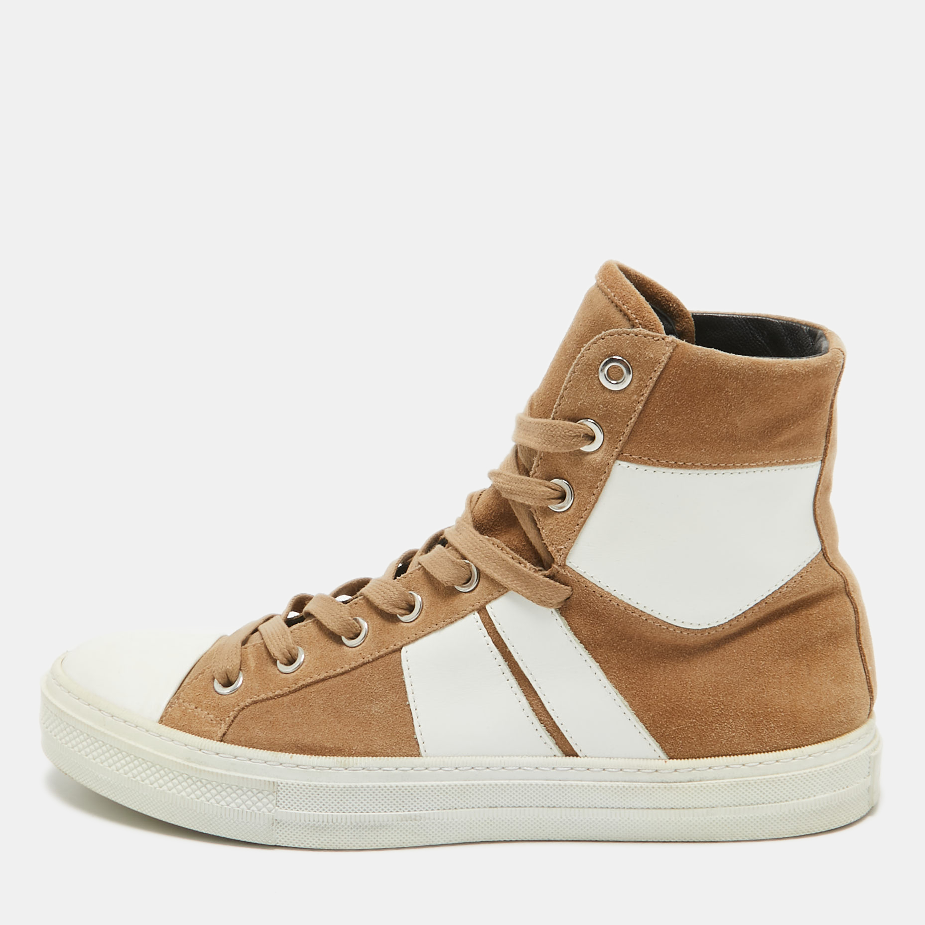 

Amiri Brown Leather and Suede Bandana Sunset High Top Sneakers Size