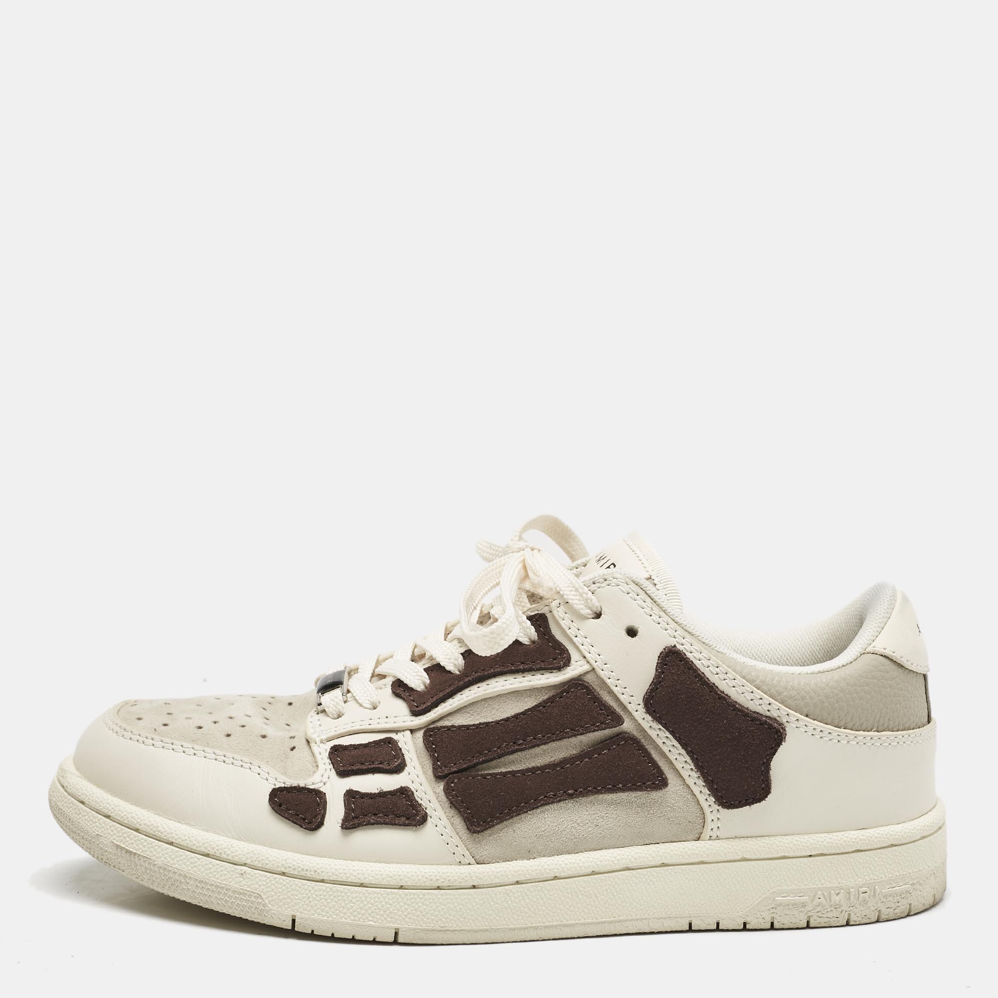 

Amiri Beige/Brown Leather and Suede Skel Low Top Sneakers Size