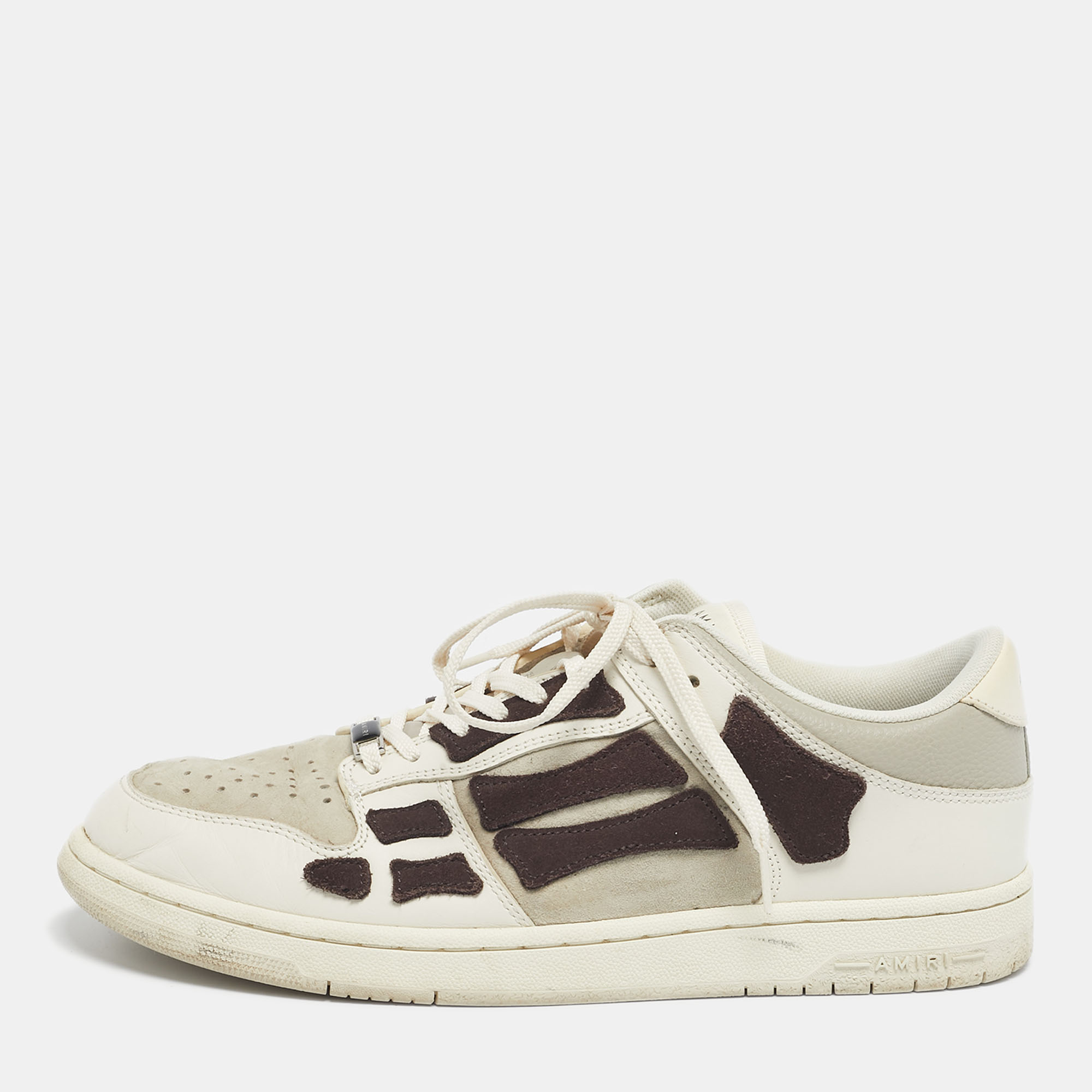 

Amiri White/Brown Leather and Suede Skel Low Top Sneakers Size