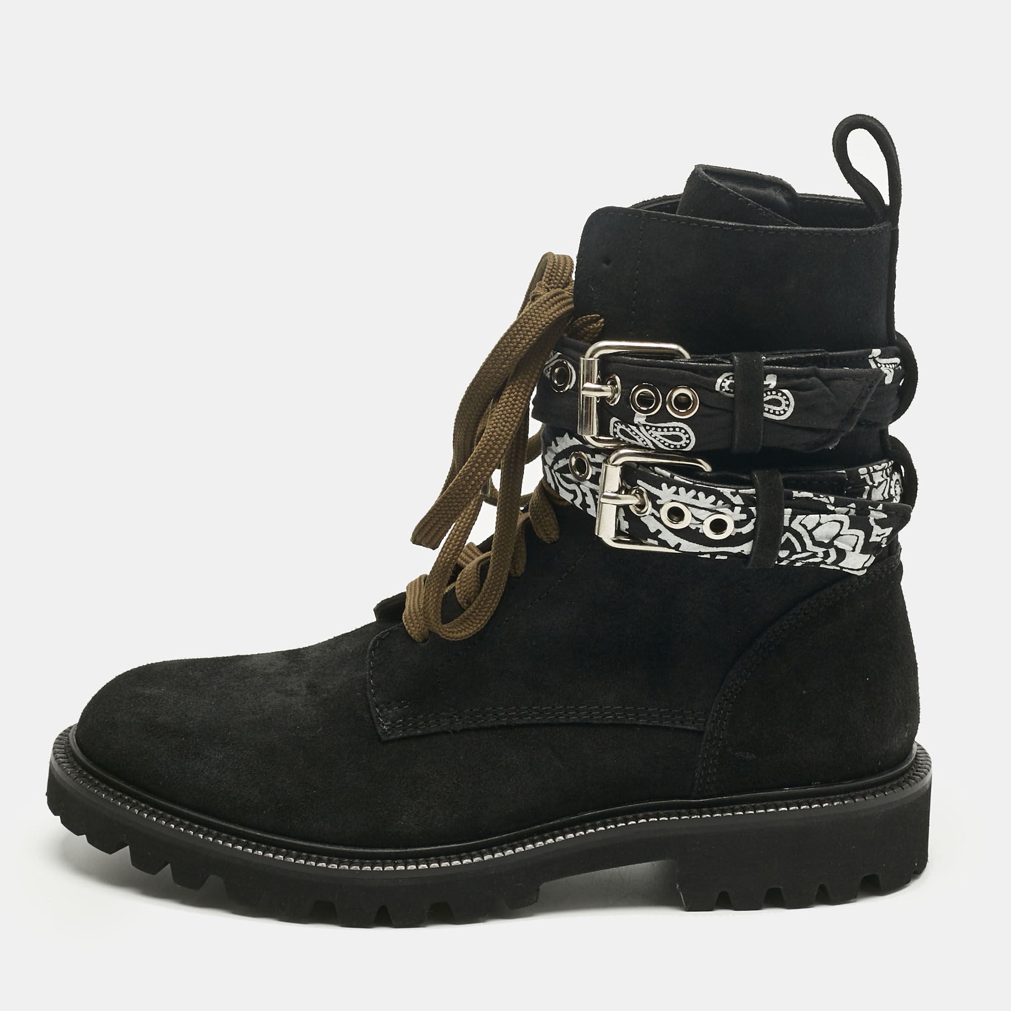 

Amiri Black Suede Bandana Combat Boots Size