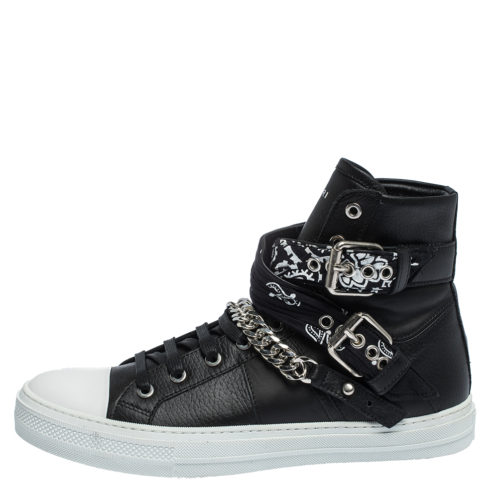 

Amiri Black Leather Sunset Bandana Lace High Top Sneakers Size