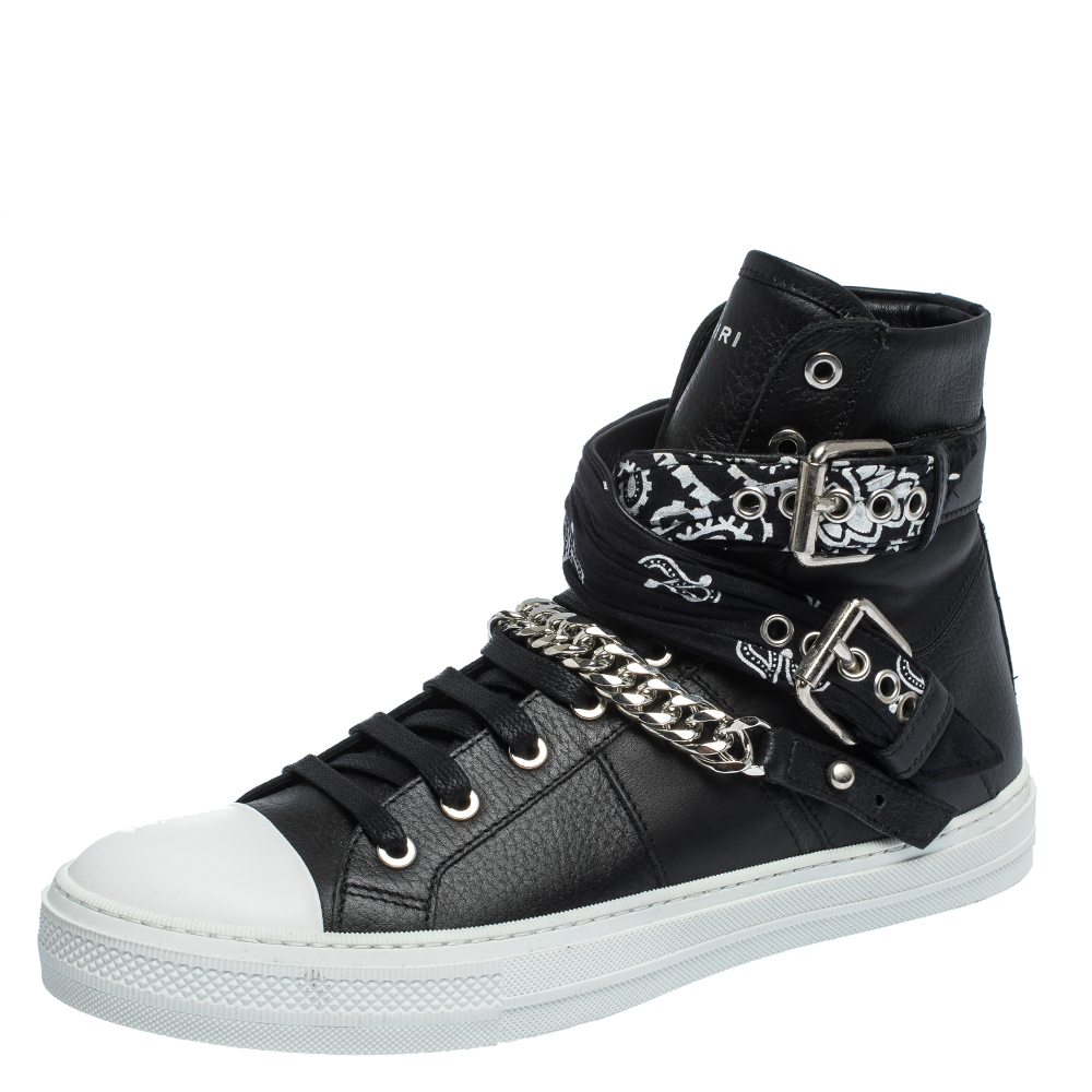 Amiri Black Leather Sunset Bandana Lace High Top Sneakers Size 42