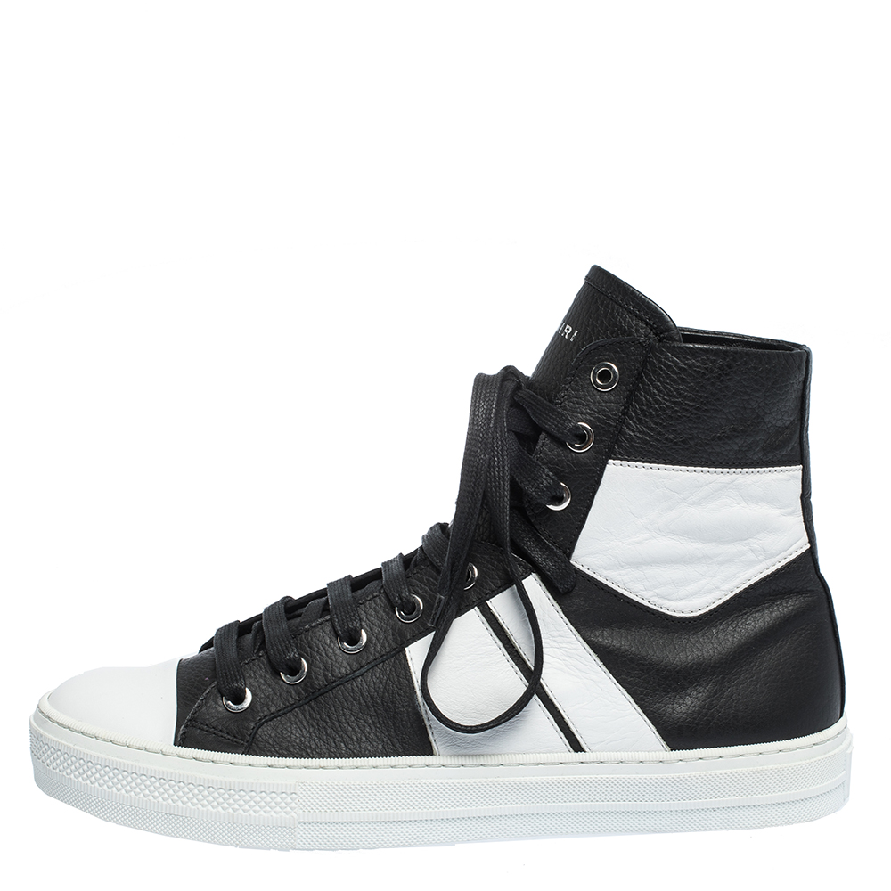 

Amiri Black/White Leather Sunset Lace High Top Sneakers Size