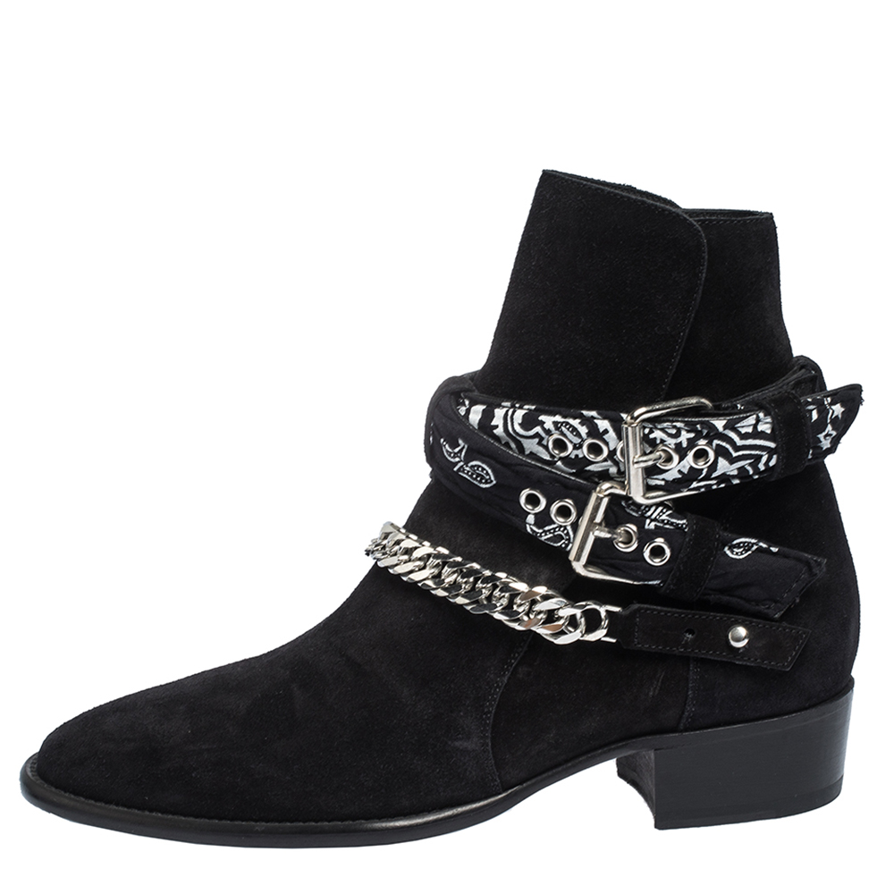 

Amiri Black Suede Bandana Buckle Ankle Boots Size