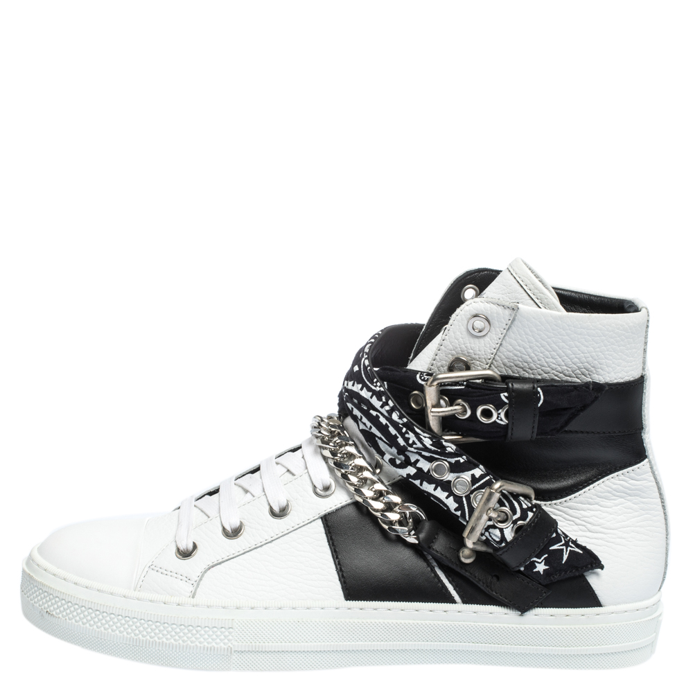 

Amiri White/Black Leather Bandana Sunset Lace High Top Sneakers Size