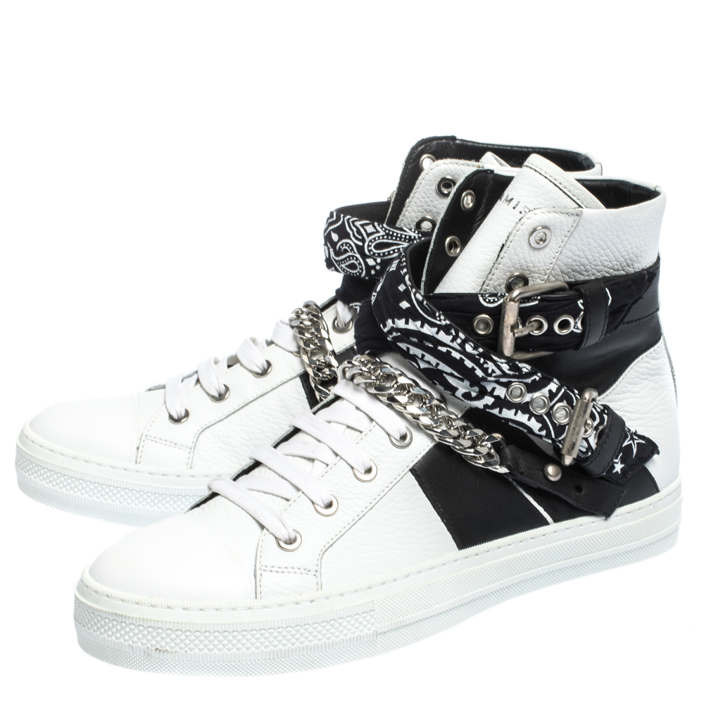Amiri White/Black Leather Bandana Sunset Lace High Top Sneakers Size 42 ...