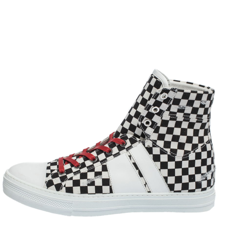 

Amiri White/Black Checkered Canvas Sunset High Top Sneakers Size