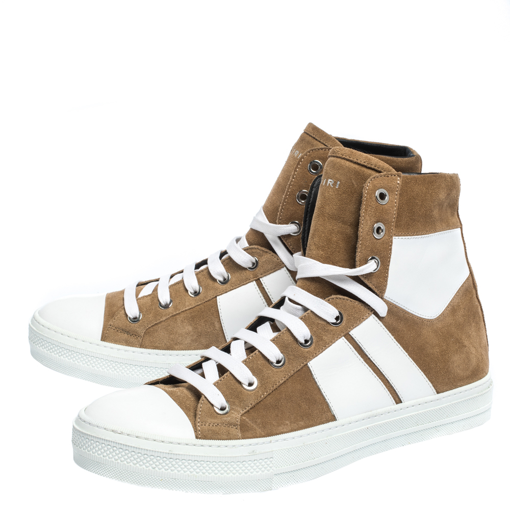 Amiri Tan/White Suede and Leather Sunset High Top Sneakers Size 42 ...