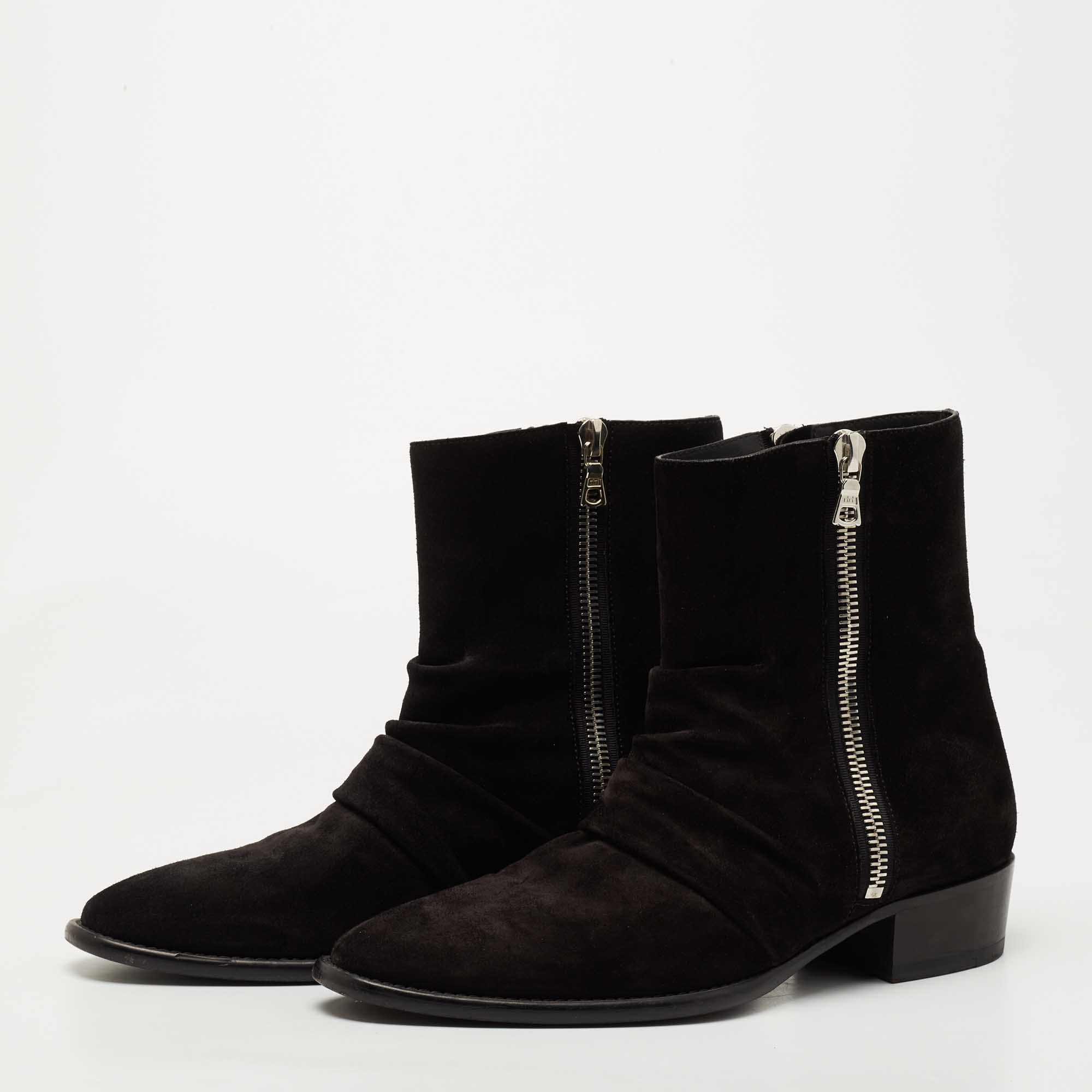 

Amiri Black Pleated Suede Ankle Boots Size