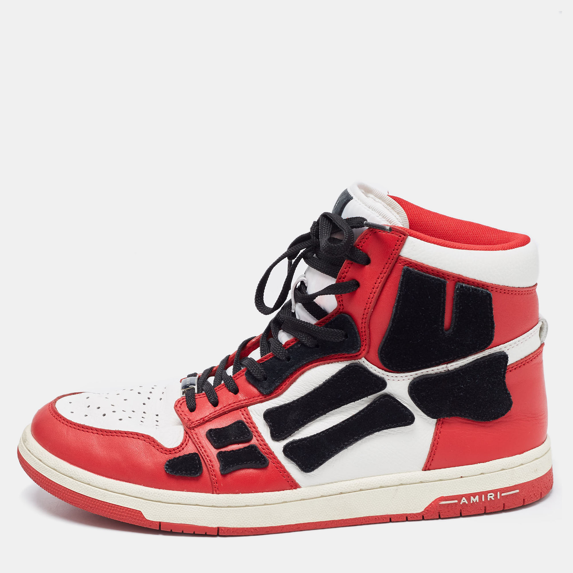 Pre-owned Amiri Red/white Leather Skel High Top Sneakers Size 44