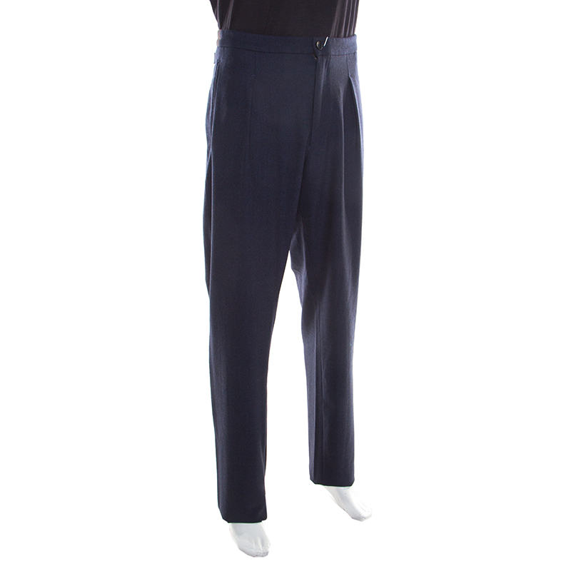 

Armani Collezioni Navy Blue Wool Front Pleat Detail Tailored Trousers