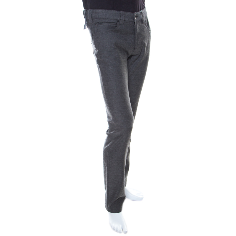 

Armani Collezioni Textured Grey Medium Rise Straight and Tight Leg J15 Trousers