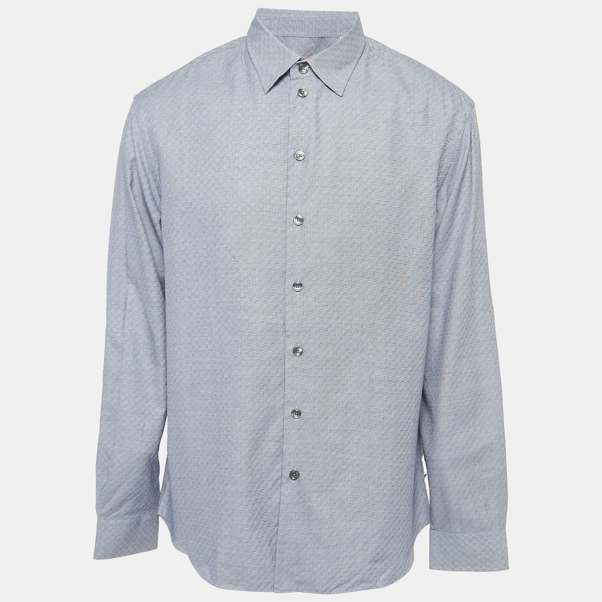 Pre-owned Armani Collezioni Blue Micro Checks Cotton Long Sleeve Shirt Xl