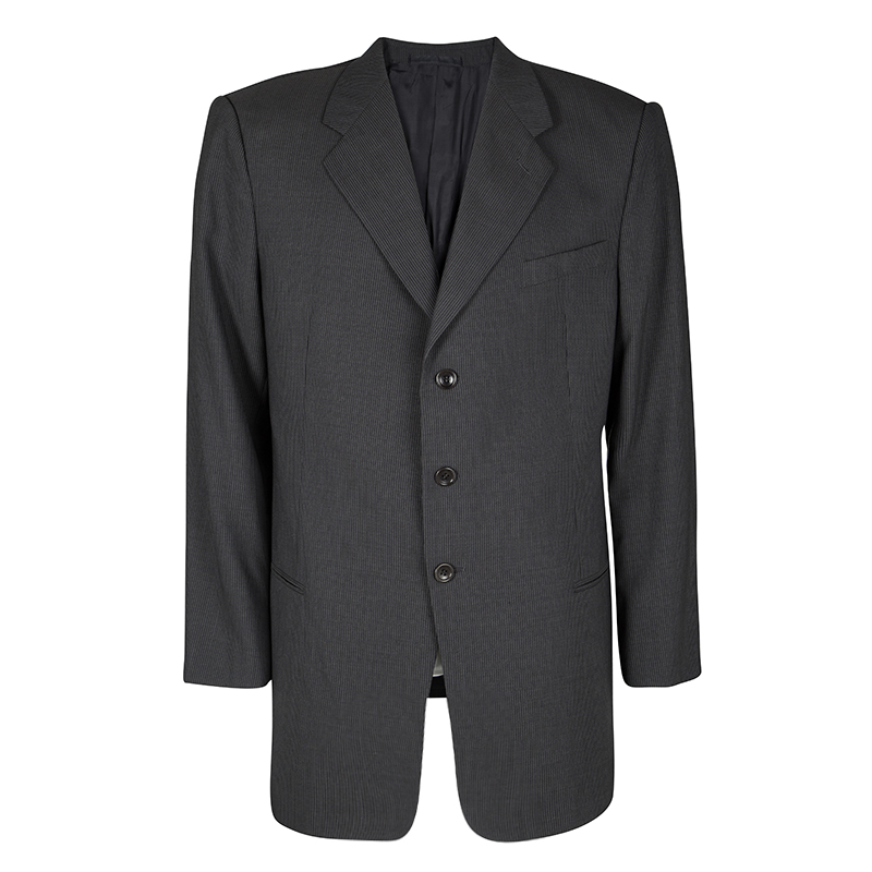 Pre Owned Armani Collezioni Grey Pin Striped Wool Regular Fit Blazer 4XL