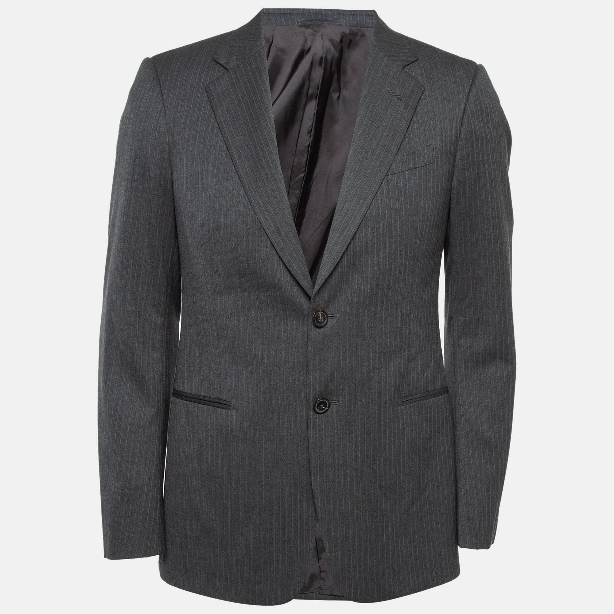 Pre-owned Armani Collezioni Grey Pinstripe Single Breasted Blazer M