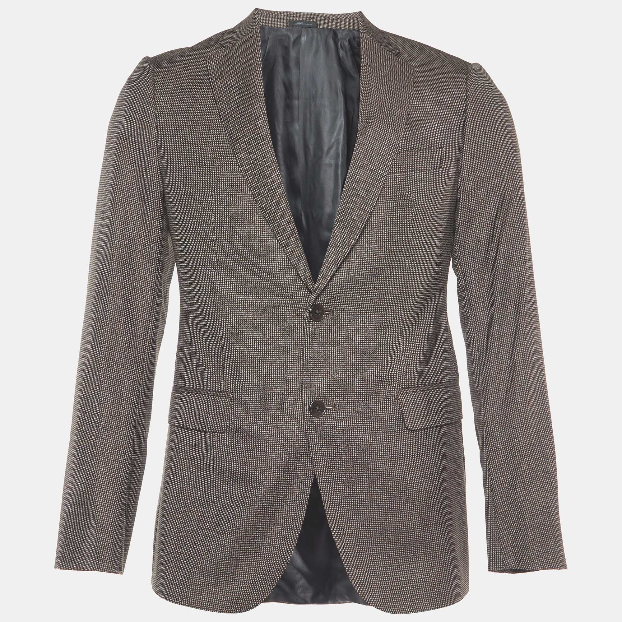 

Armani Collezioni Brown Checkered Wool M-Line Blazer L