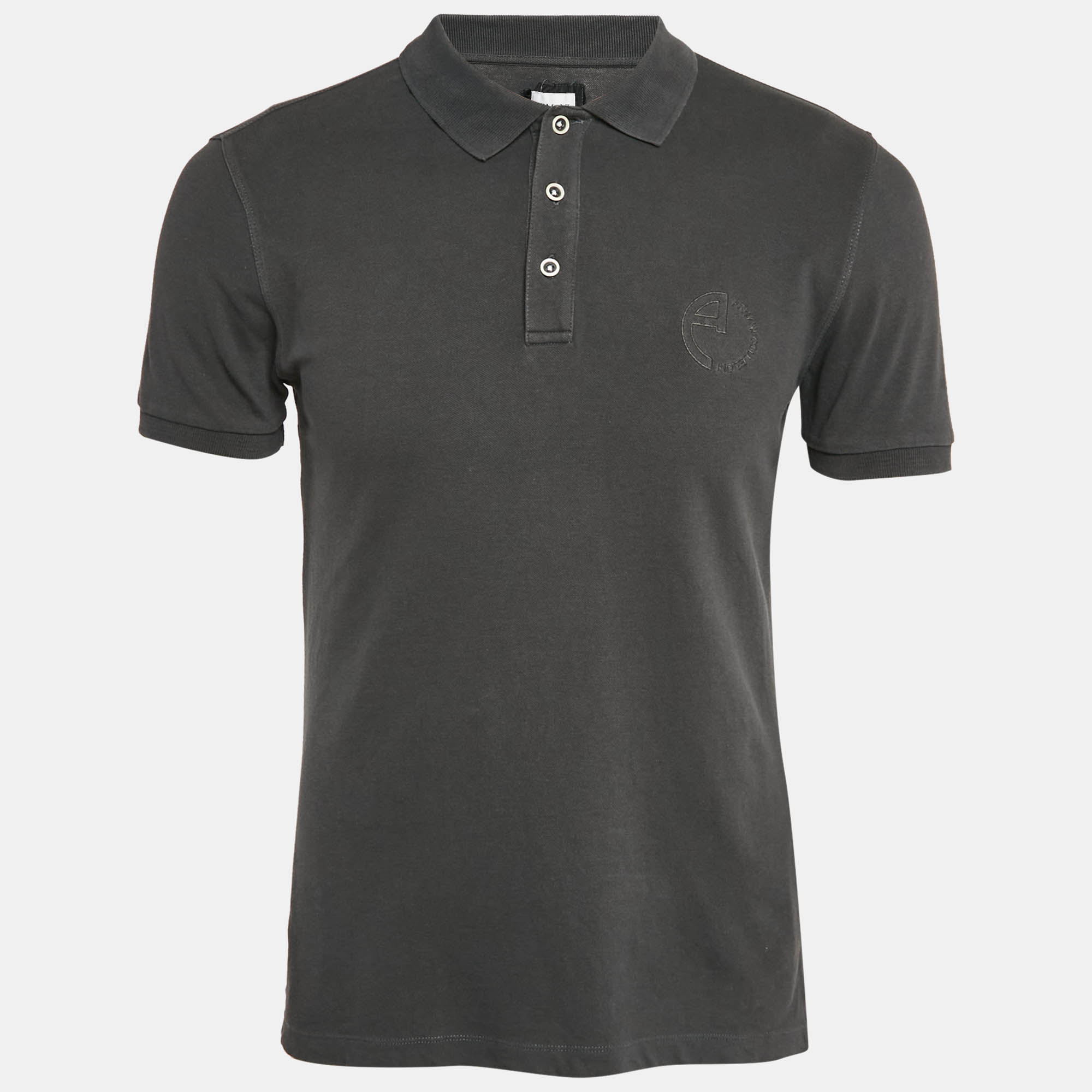 

Armani Collezioni Grey Logo Embroidered Cotton Pique Polo T-Shirt L