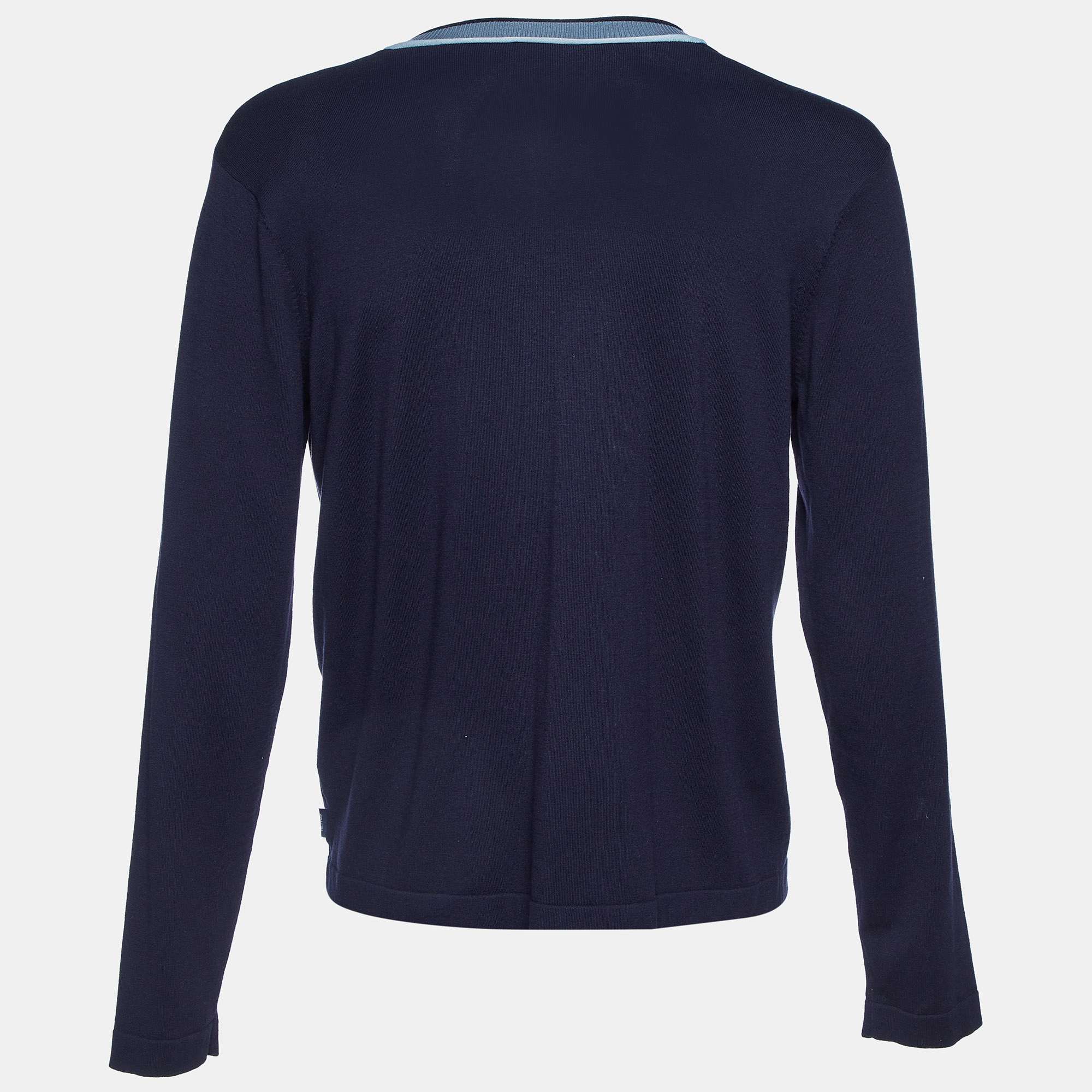 Armani Collezioni Navy Blue Silk Knit Button Front Cardigan XL 