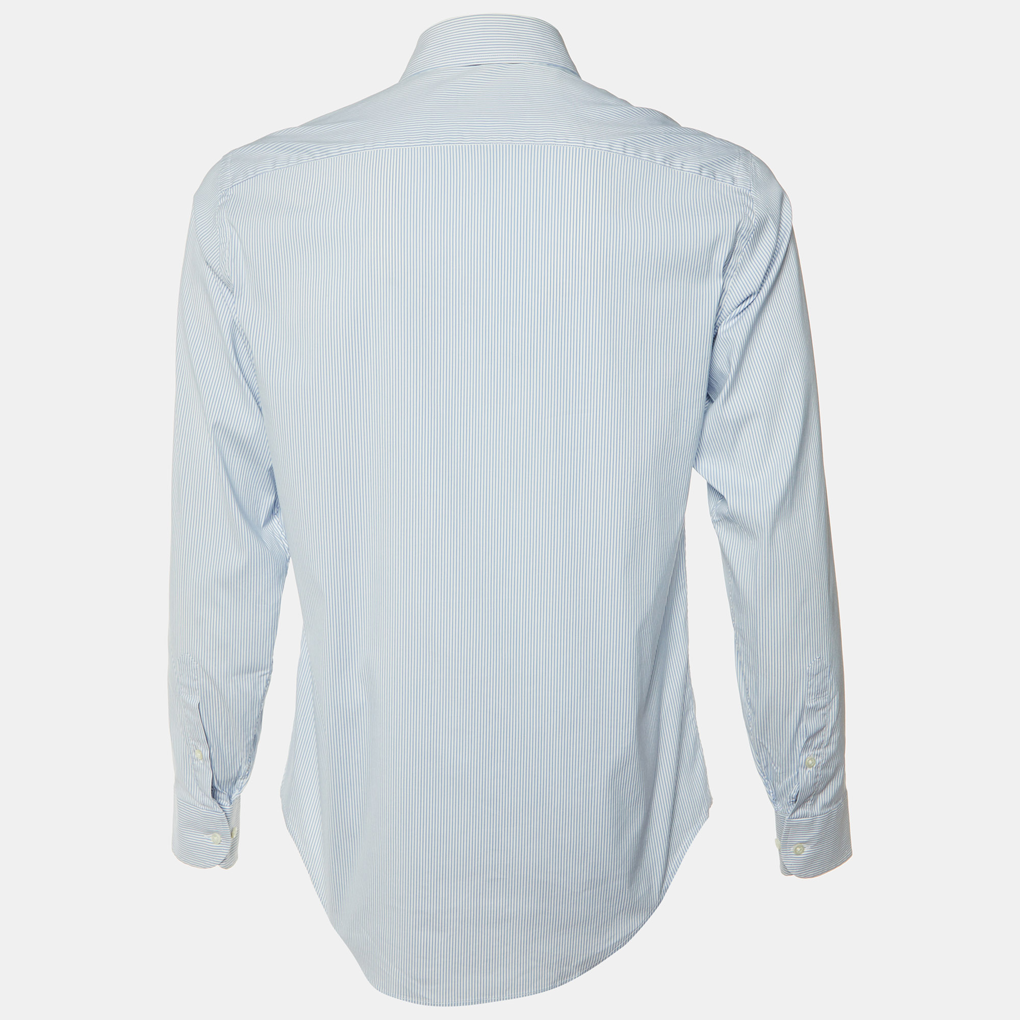 Armani Collezioni Blue/White Striped Stretch Cotton Long Sleeve Shirt M 