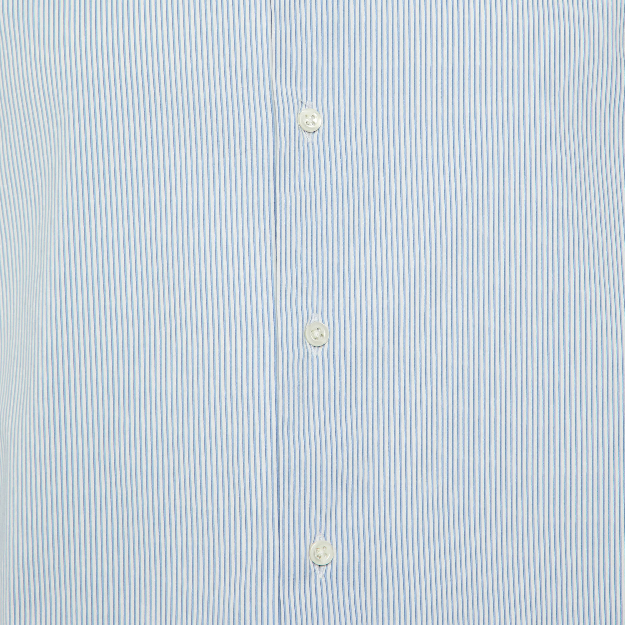 Armani Collezioni Blue/White Striped Stretch Cotton Long Sleeve Shirt M 