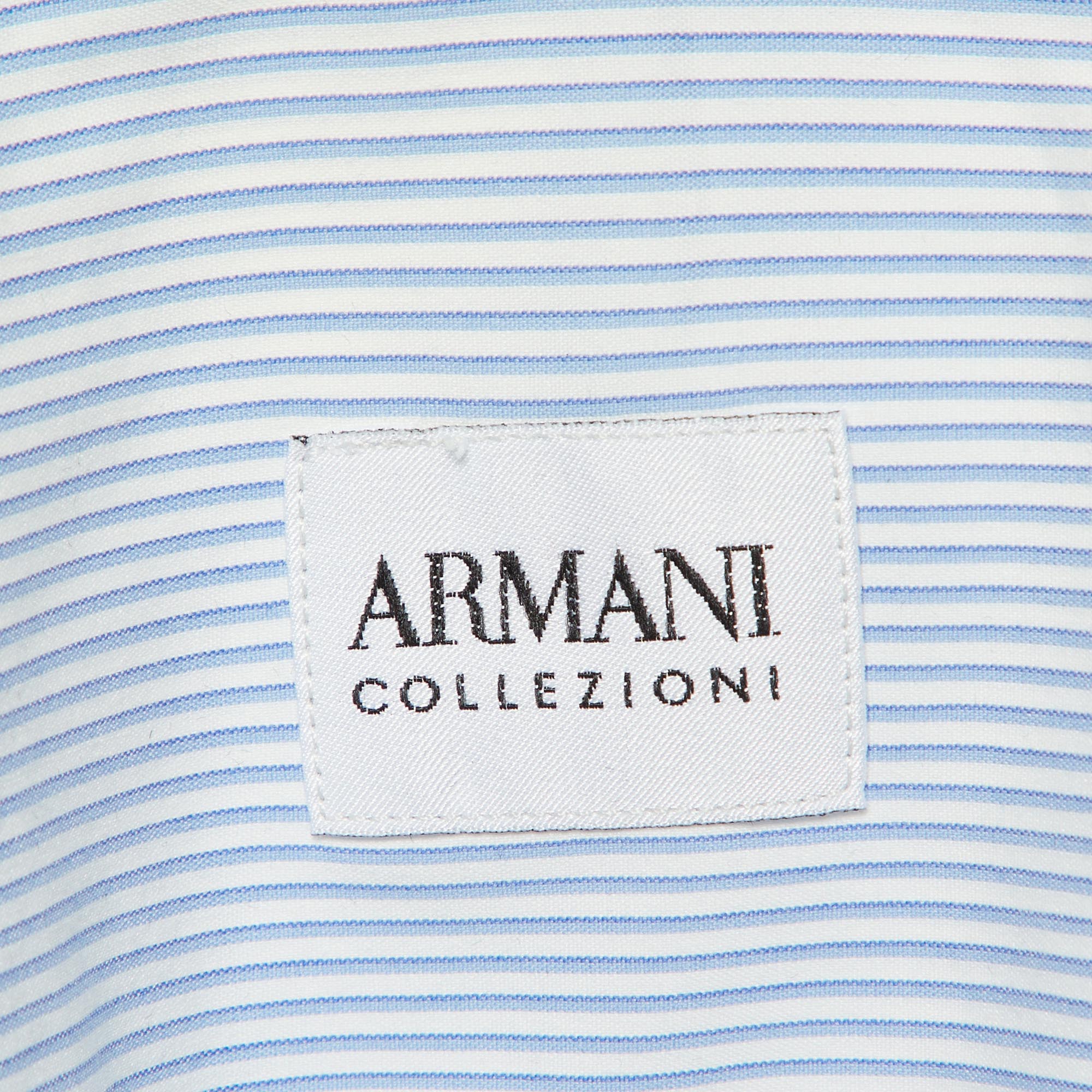 Armani Collezioni Blue/White Striped Stretch Cotton Long Sleeve Shirt M 