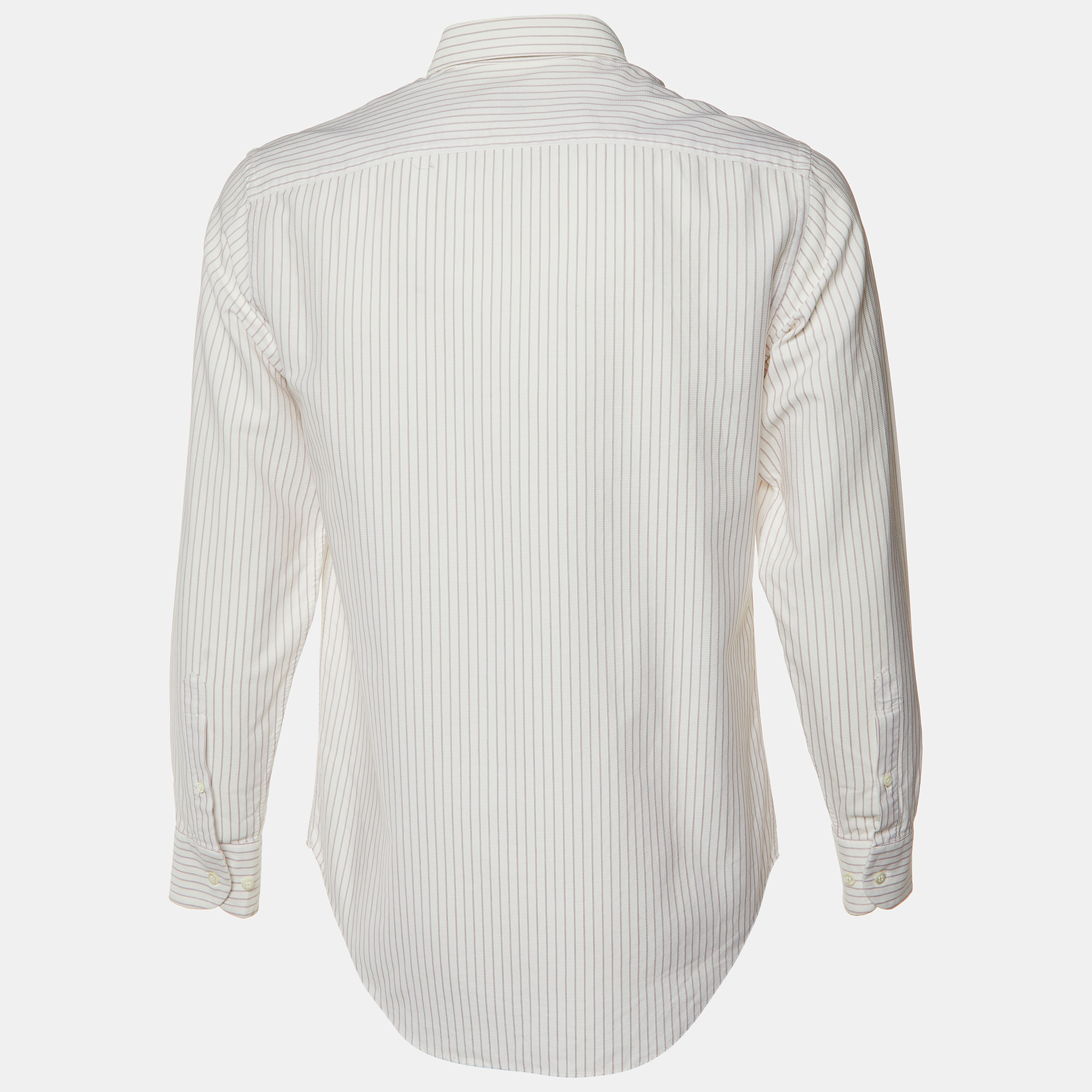 Armani Collezioni White Striped Cotton Long Sleeve Shirt M 
