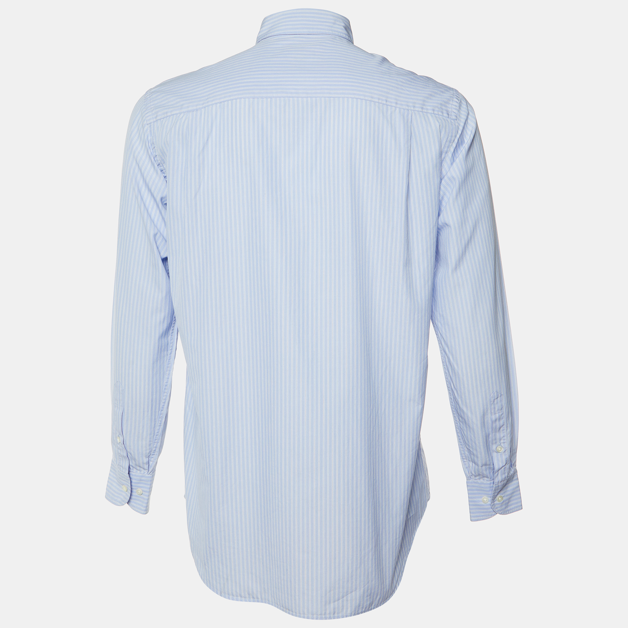 Armani Collezioni Blue Striped Cotton Long Sleeve Shirt M 