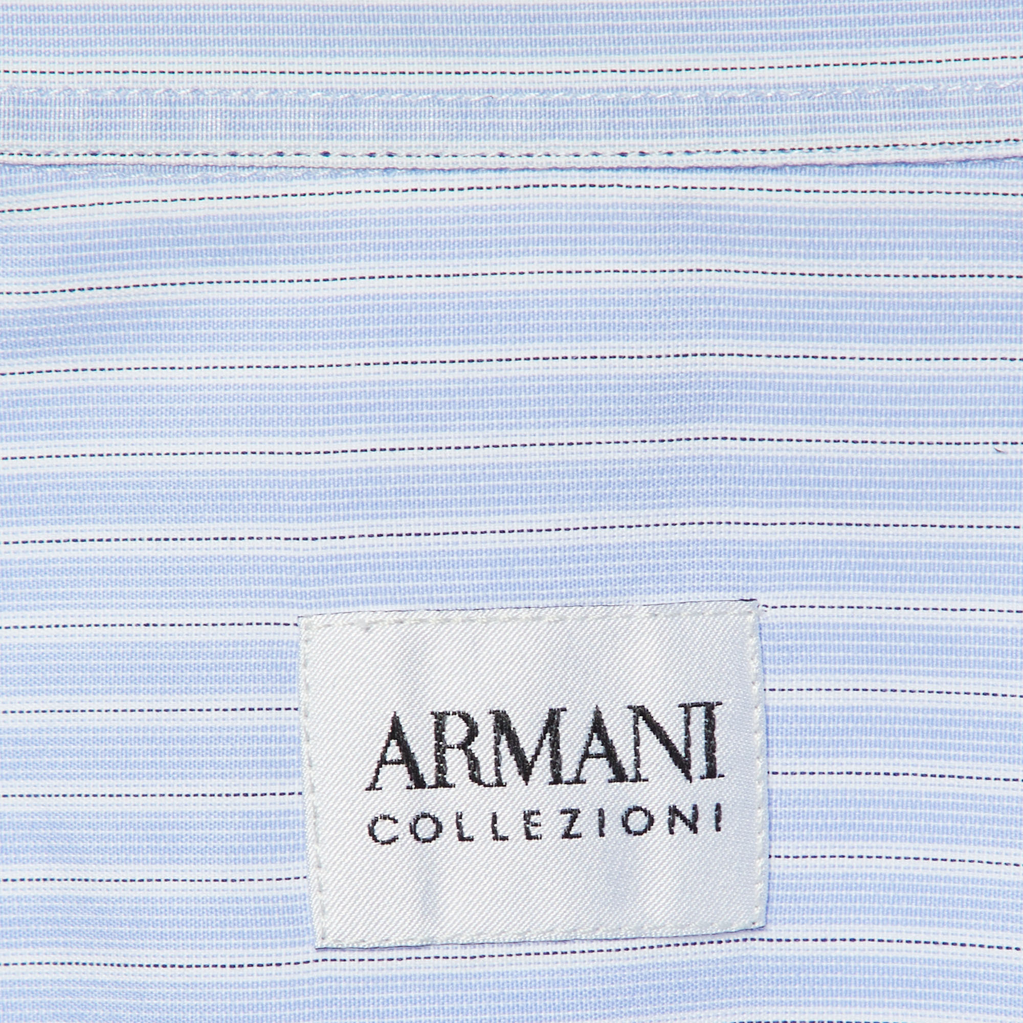 Armani Collezioni Blue Striped Cotton Long Sleeve Shirt M 